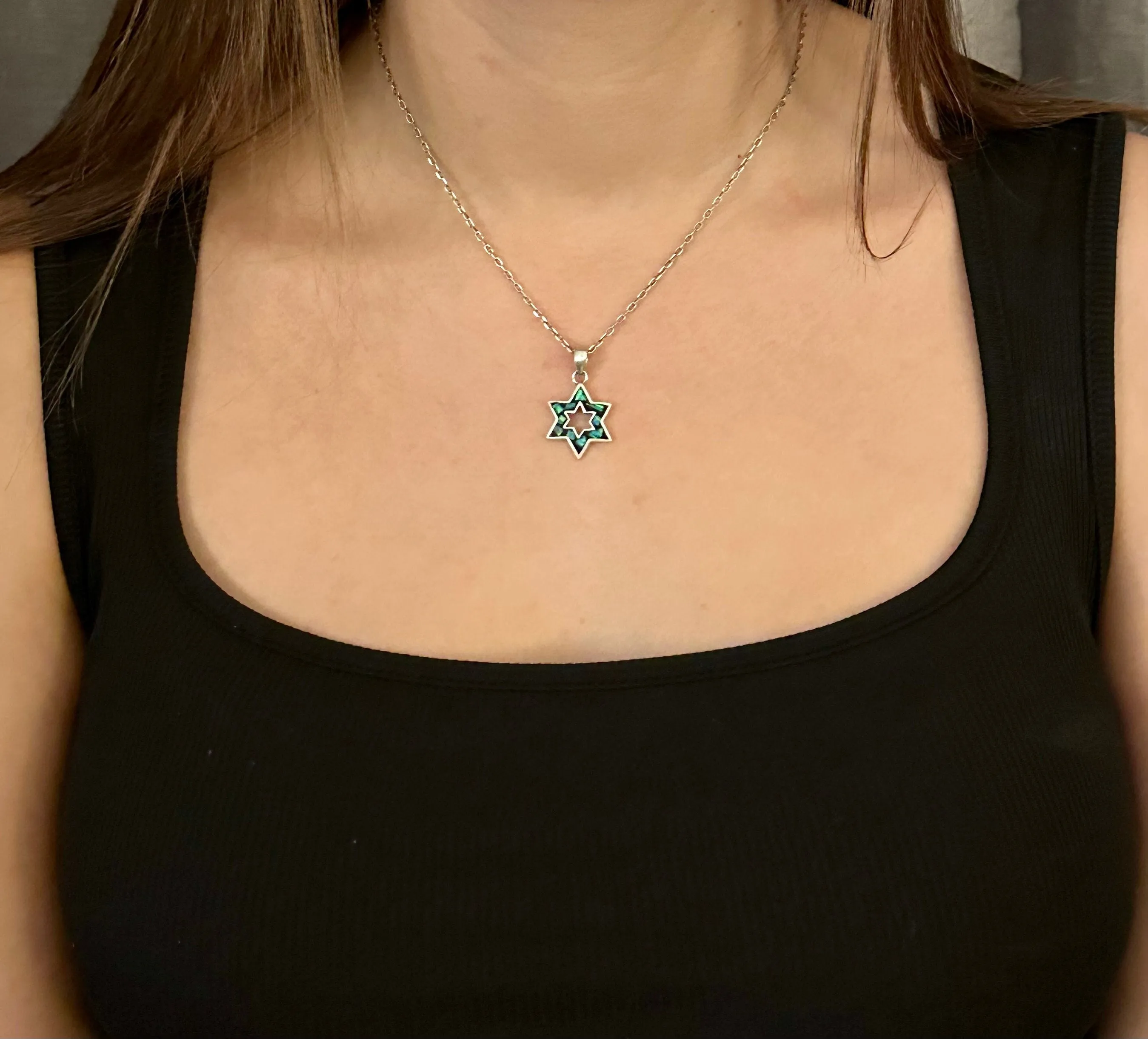 Mosaic Opal Open Star of David Necklace