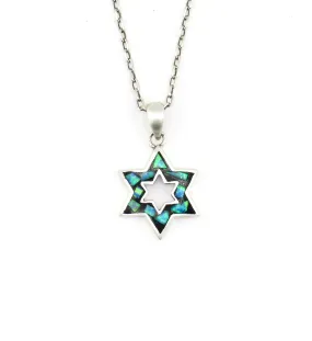 Mosaic Opal Open Star of David Necklace