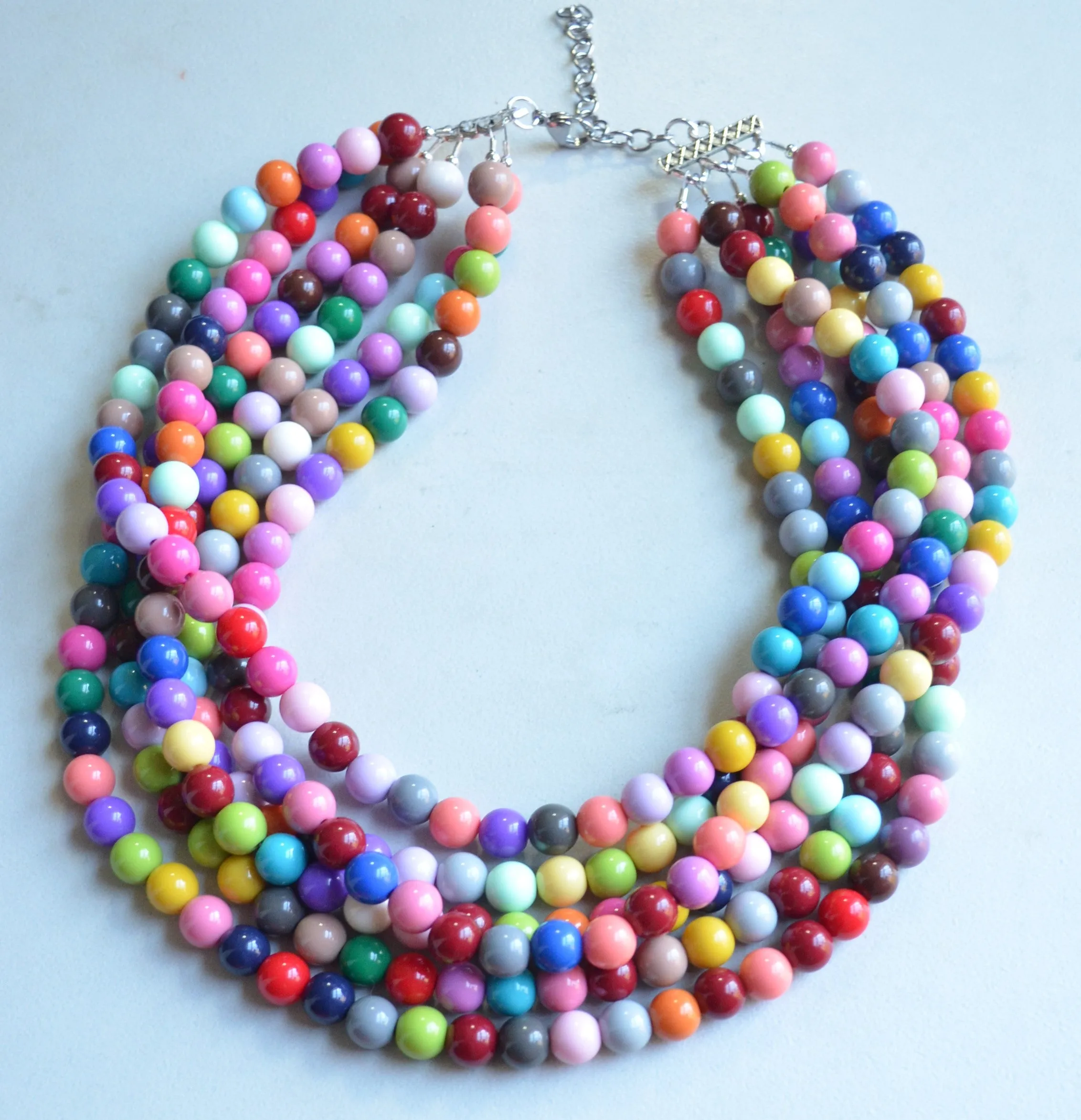 Multi Color Acrylic Lucite Bead Multi Strand Chunky Statement Necklace - Alana