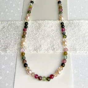 Multicolor Tourmaline and Freshwater Pearl Necklace