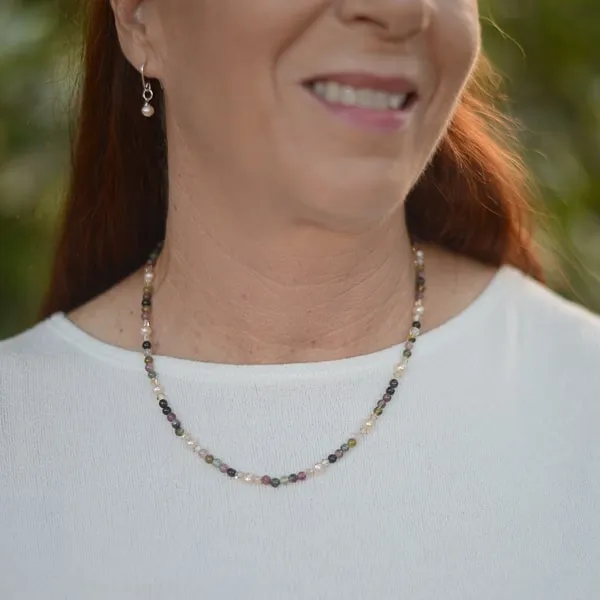 Multicolor Tourmaline and Freshwater Pearl Necklace