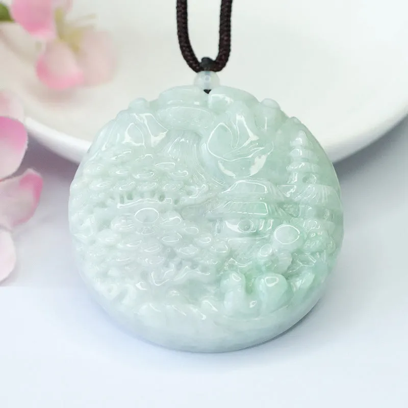 Myanmar Jade Sterling Silver Pendant with Landscape Carving