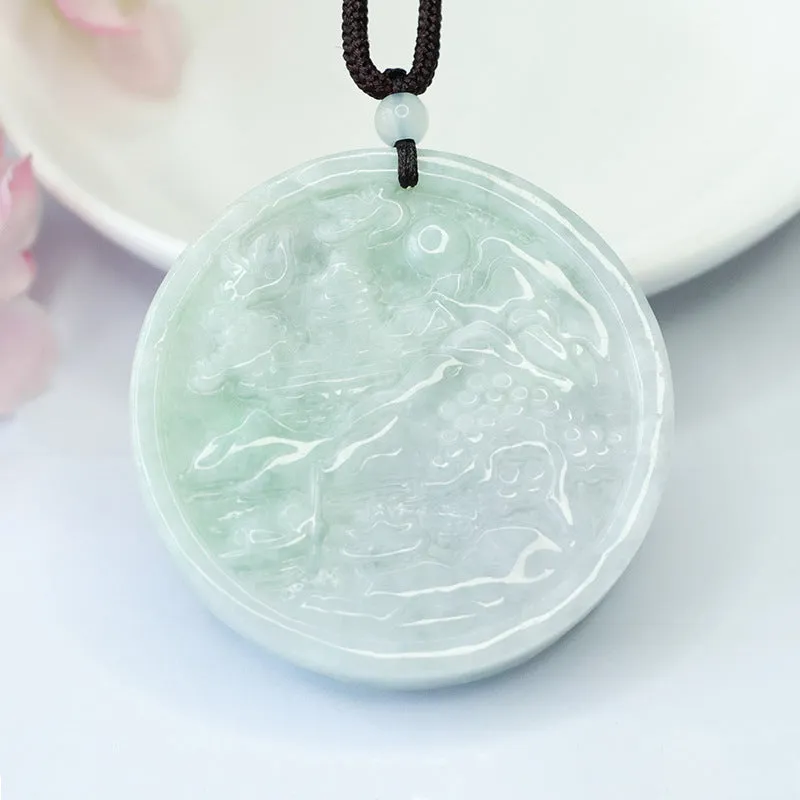 Myanmar Jade Sterling Silver Pendant with Landscape Carving