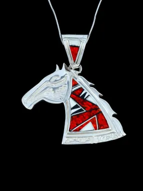 Native American Red Opalite Inlay Horse Head Pendant