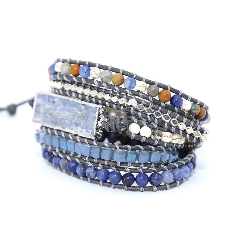 Natural Blue Topaz Sodalite Gemstone Healing Bracelet for Women Charms Gifts for Mom