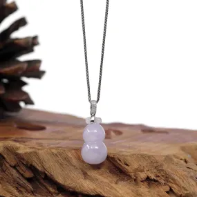 Natural Lavender Jadeite Jade "Magic Bottle Gourd" Hulu Necklace With 14k White Gold Diamond Bail