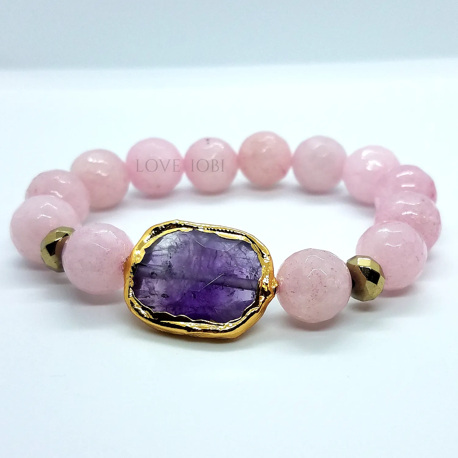 Natural Rose Quartz Briolette Stretch Bead Bracelet for Women