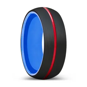 NEMO | Blue Ring, Black Tungsten Ring, Red Groove, Domed