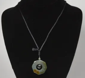 Nephrite Jade and Magnetite Pendant on Black Silk Cord Necklace