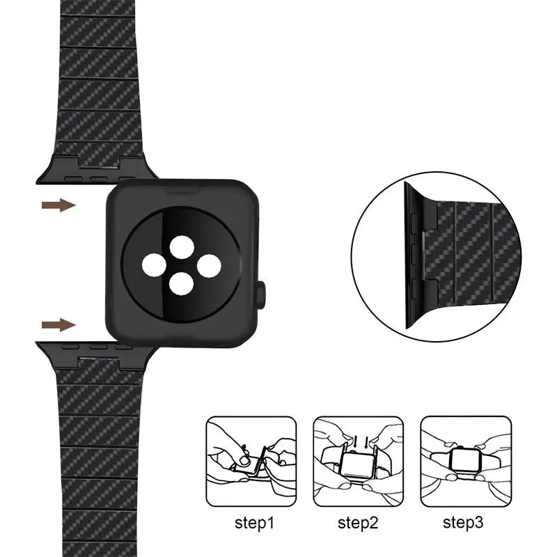 Oatsbasf Adjustable Lightweight Carbon Fiber Watch Band Replacement Strap for Apple Watch