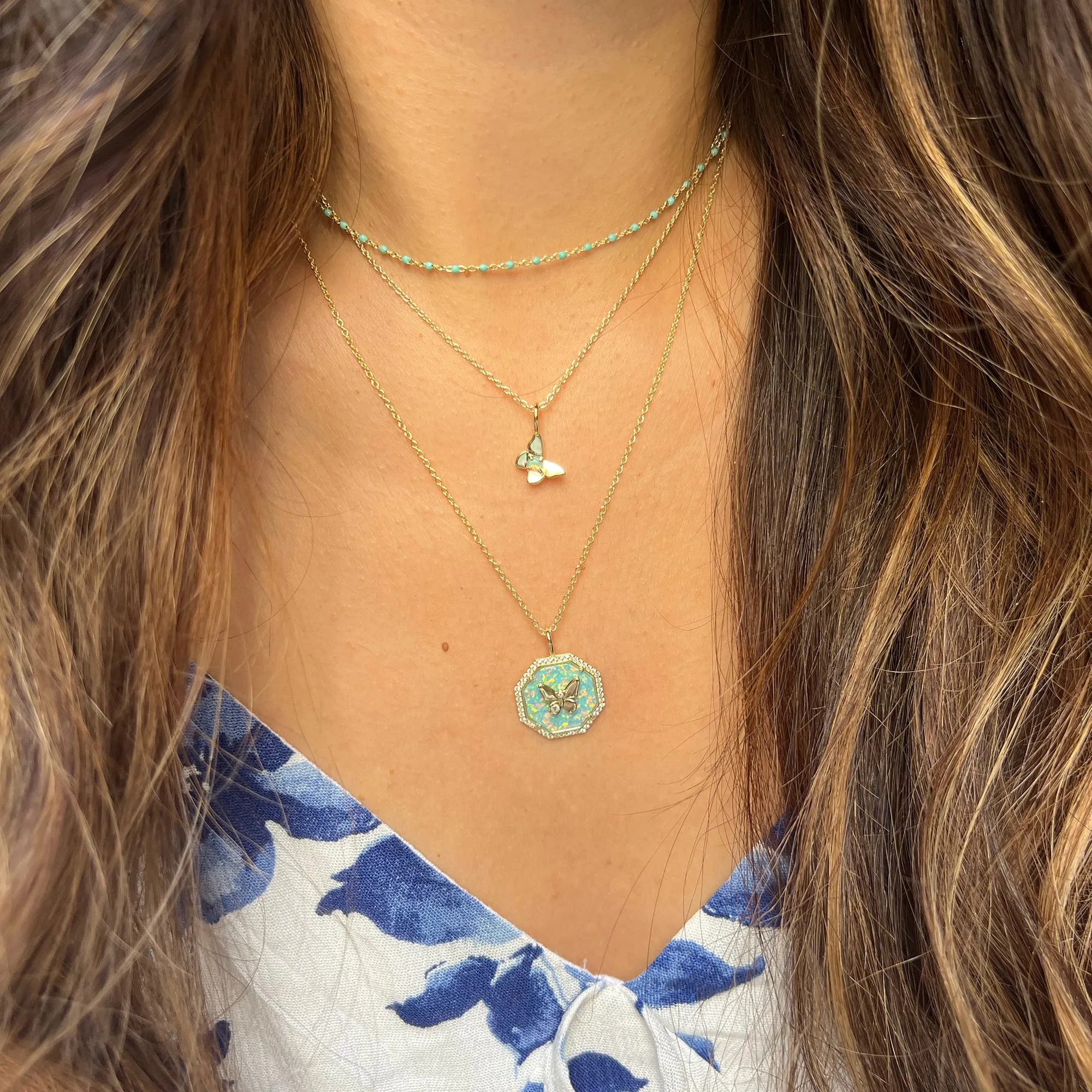 Octagon Butterfly Medallion Necklace - Opal