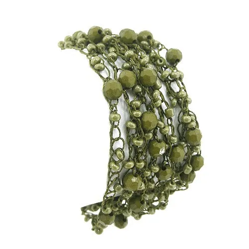 Olive Green Glass Beaded Bracelet