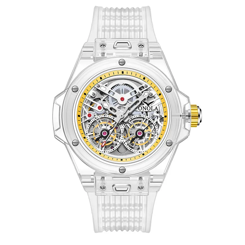 ONOLA Amazing 48mm Skeleton Transparent Watch with Visible Gears