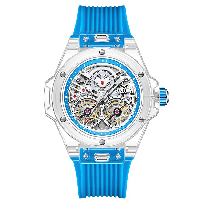 ONOLA Amazing 48mm Skeleton Transparent Watch with Visible Gears