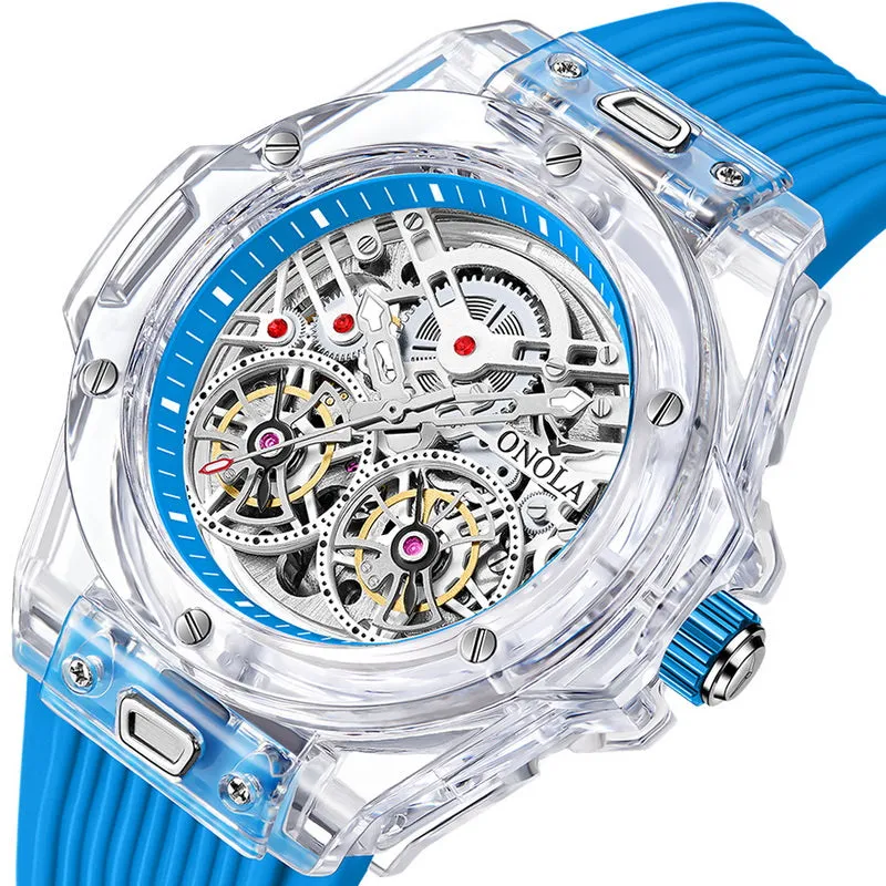 ONOLA Amazing 48mm Skeleton Transparent Watch with Visible Gears