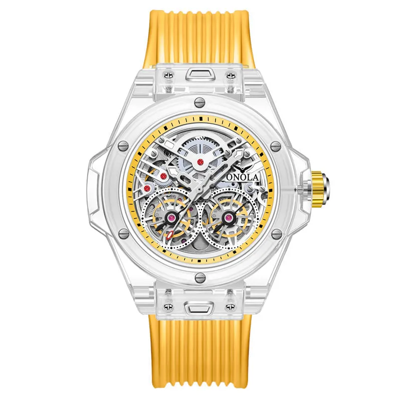 ONOLA Amazing 48mm Skeleton Transparent Watch with Visible Gears