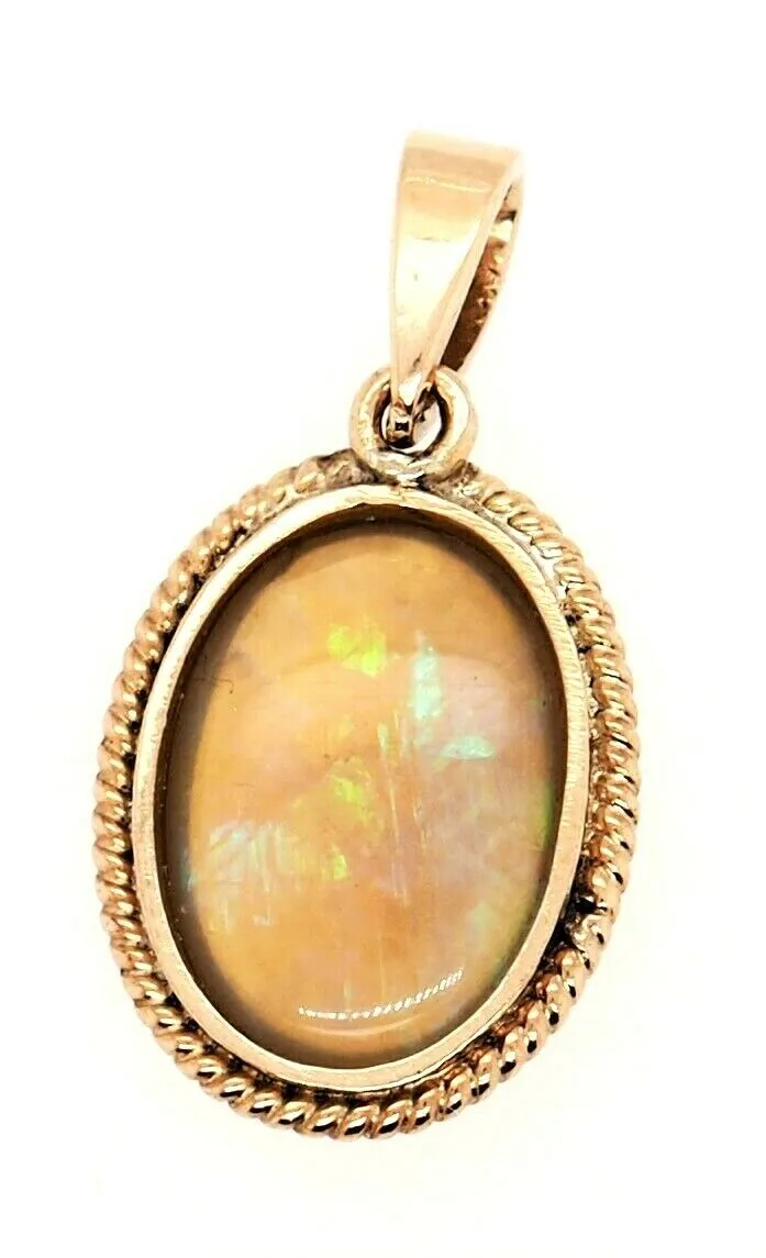 Opal & 9ct Yellow Gold Pendant Fine Jewellery Gemstone Necklace