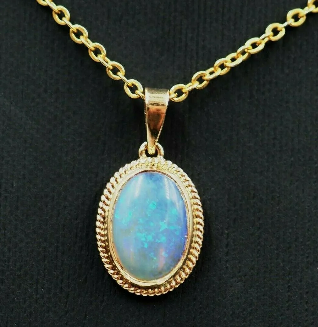 Opal & 9ct Yellow Gold Pendant Fine Jewellery Gemstone Necklace