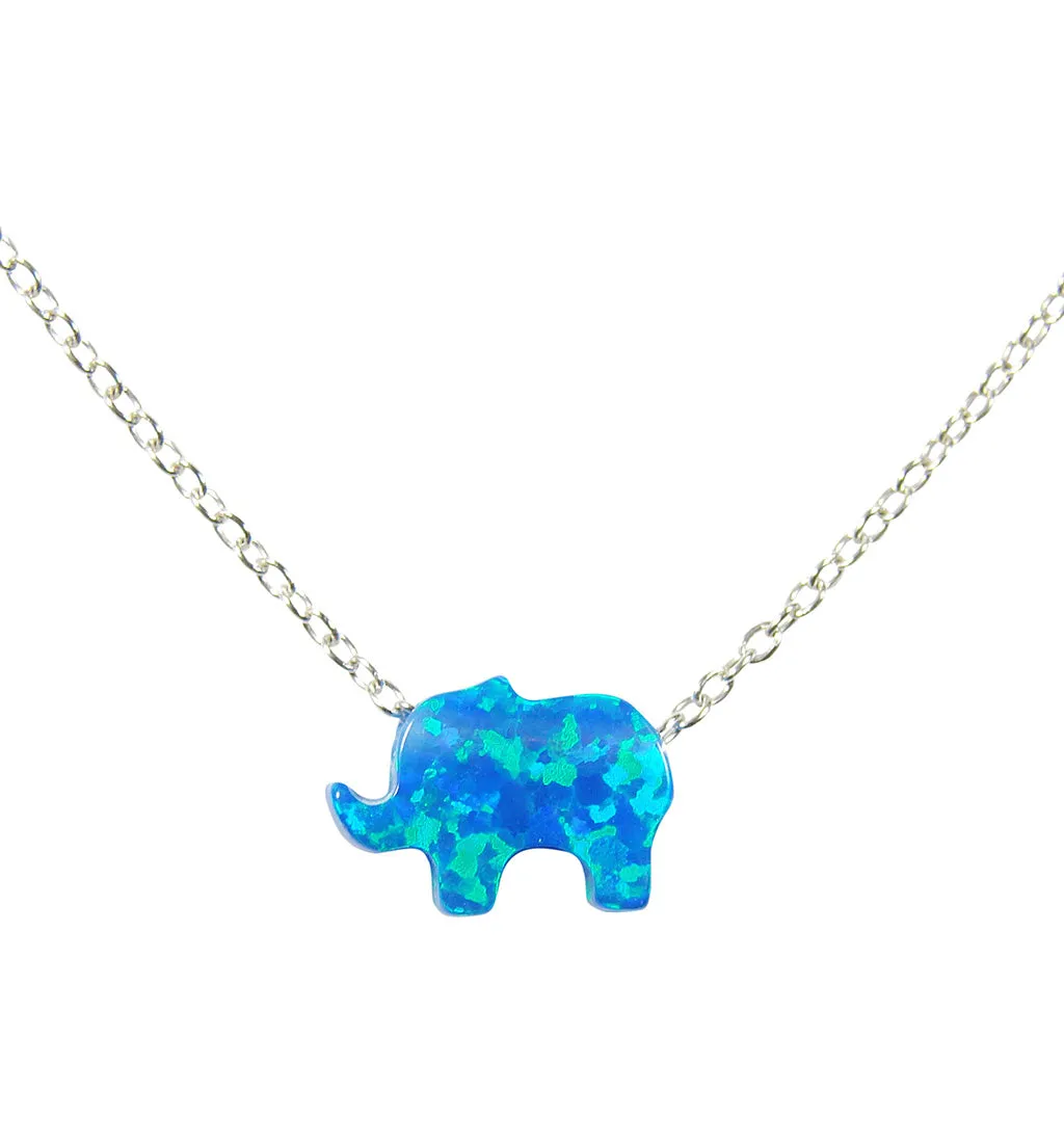 Opal Elephant Necklace 925 Sterling Silver Lucky Dainty Pendant Charm