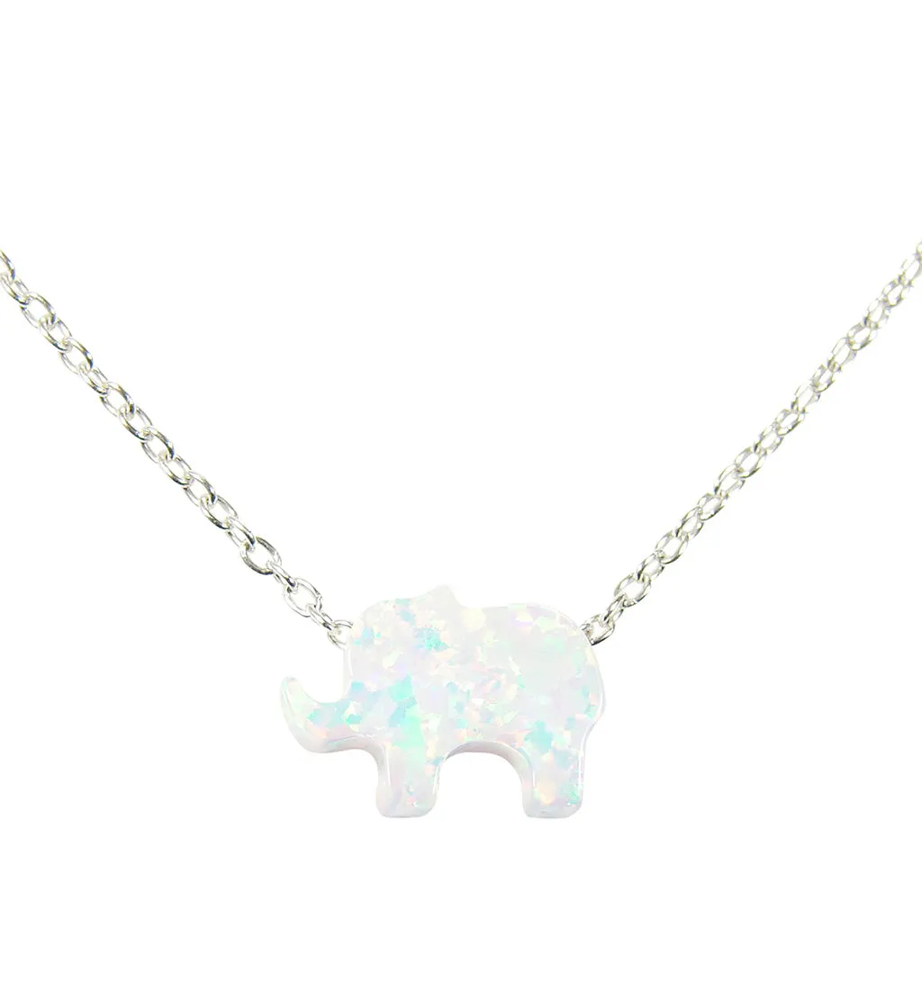 Opal Elephant Necklace 925 Sterling Silver Lucky Dainty Pendant Charm