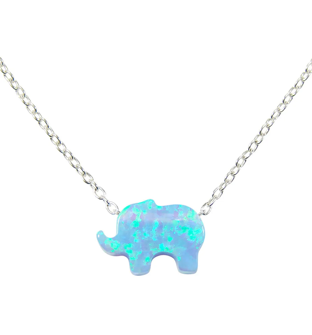 Opal Elephant Necklace 925 Sterling Silver Lucky Dainty Pendant Charm