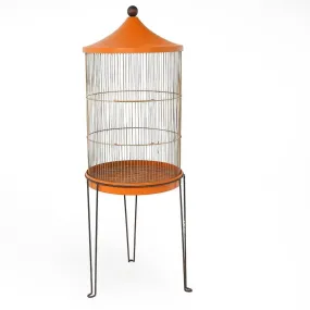 Orange Birdcage on Black Hairpin Stand