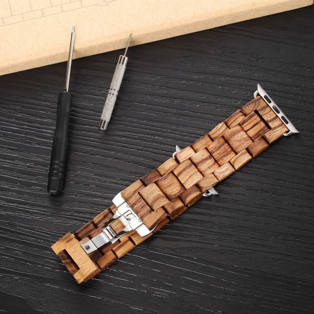 Oringal Brand 100% Natural Wooden Band for Apple Watch with Adaptor 42mm Adjusted Length Luxury Wood Watch Strap