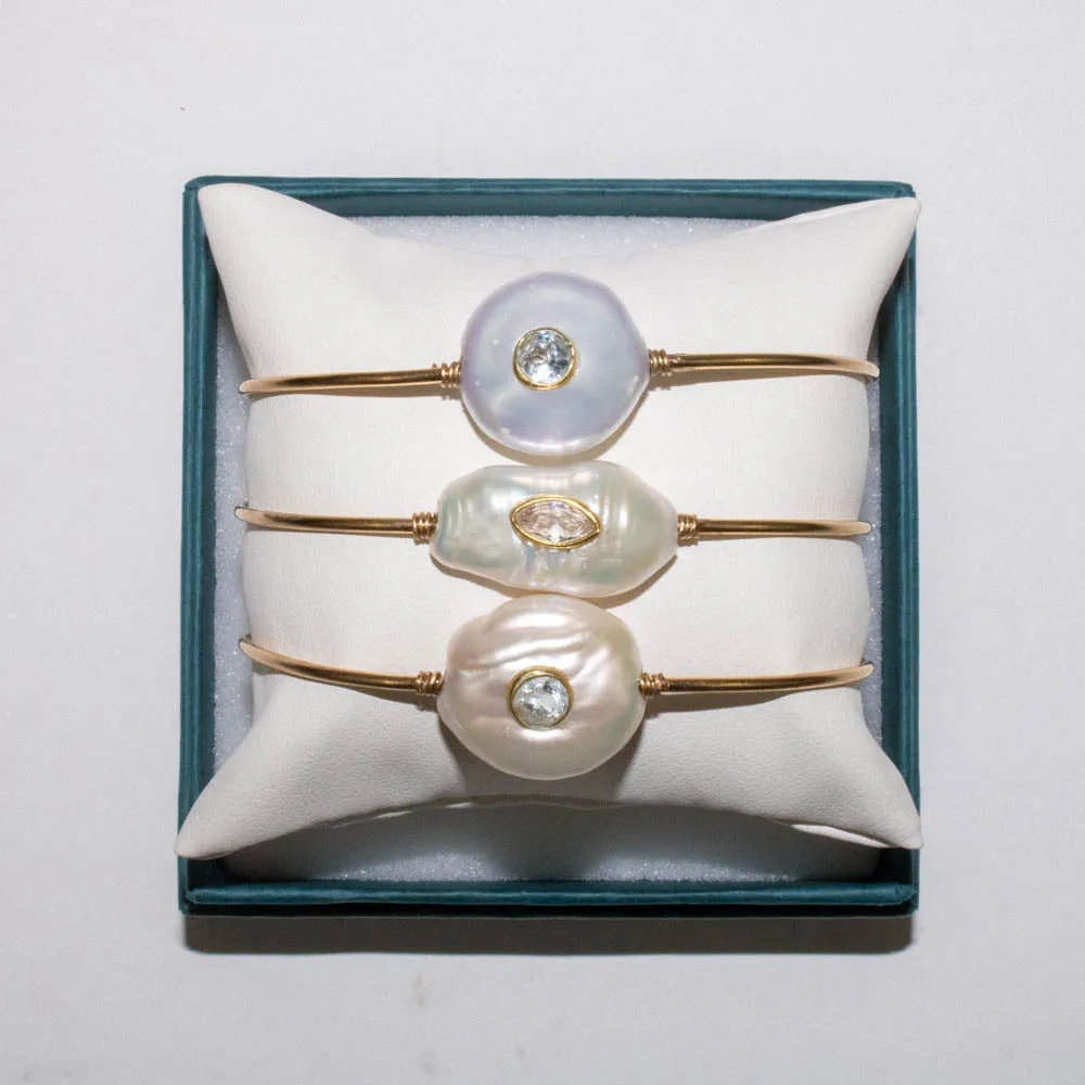 Paola Marassi - Adjustable Cuff Bracelet (Baroque Pearl/Blue Topaz)