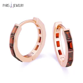 Paris Jewelry 18K Rose Gold Created Ruby 3Ct Emerald Cut Huggie Hoop Earrings Plated