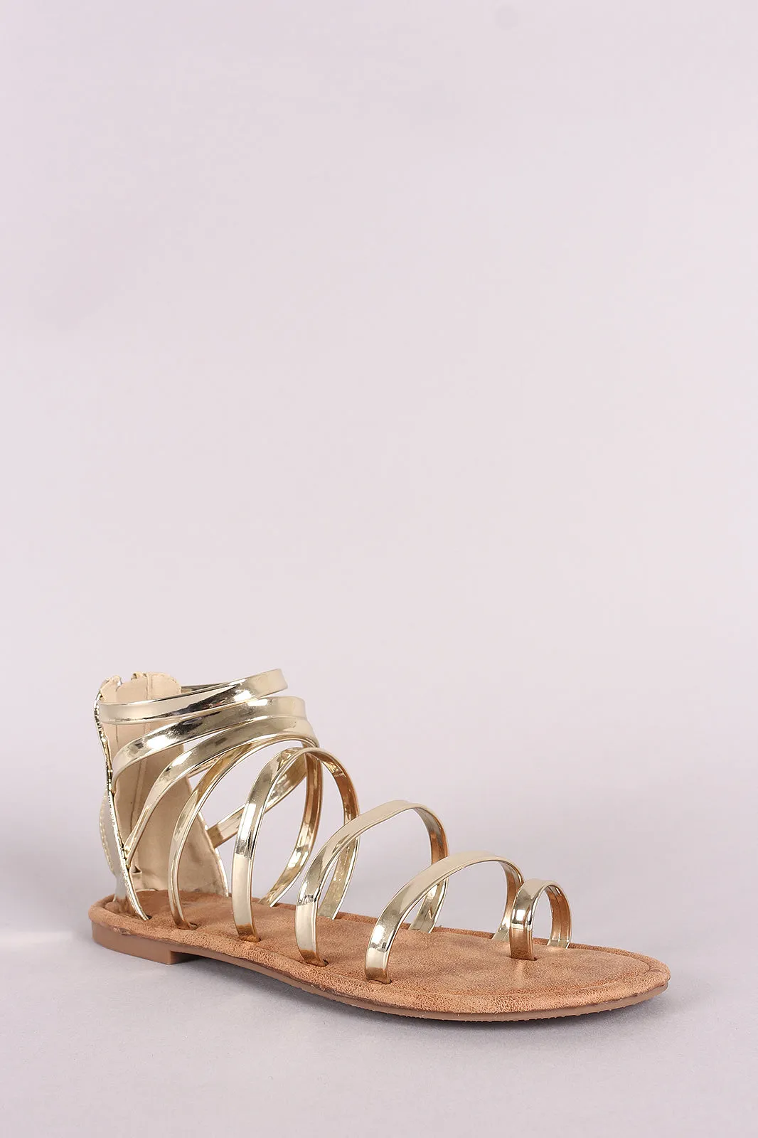 Patent Strappy Gladiator Toe Ring Flat Sandal