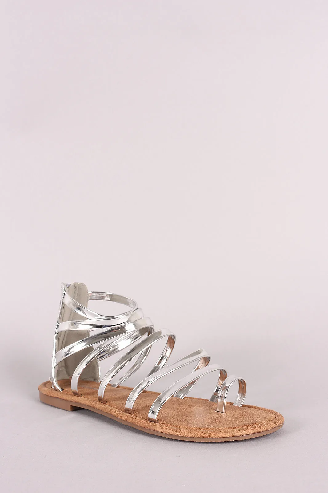 Patent Strappy Gladiator Toe Ring Flat Sandal