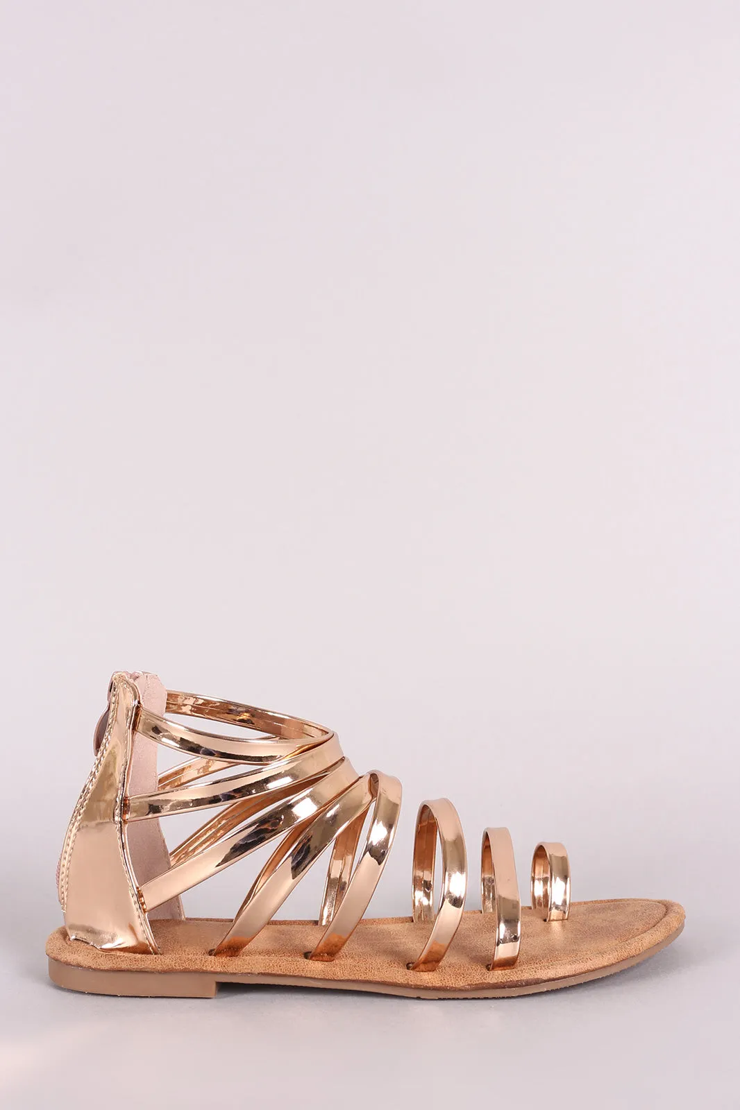 Patent Strappy Gladiator Toe Ring Flat Sandal