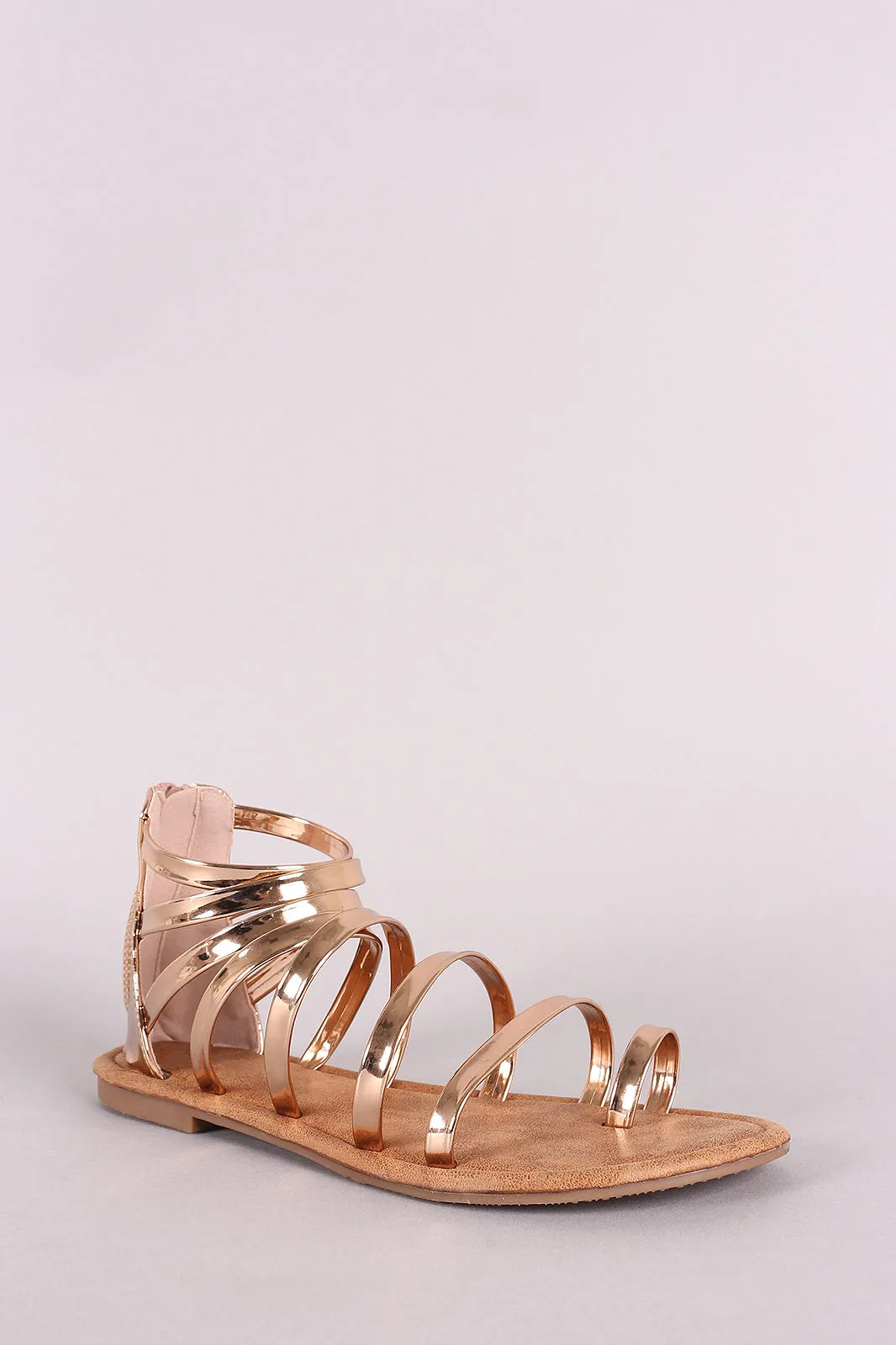 Patent Strappy Gladiator Toe Ring Flat Sandal