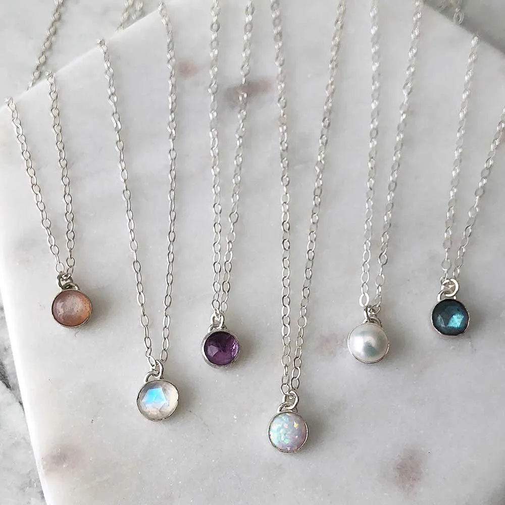 Petite Gemstone Necklace - Sterling Silver