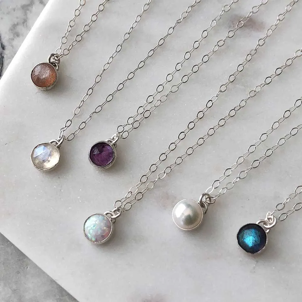 Petite Gemstone Necklace - Sterling Silver