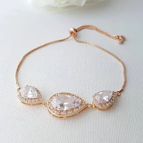 Pink Gold Teardrop Slider Bracelet for Brides Bridesmaids-Evelyn