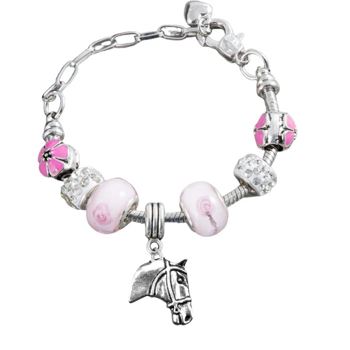 Pink Horse Beaded Charm Bracelet