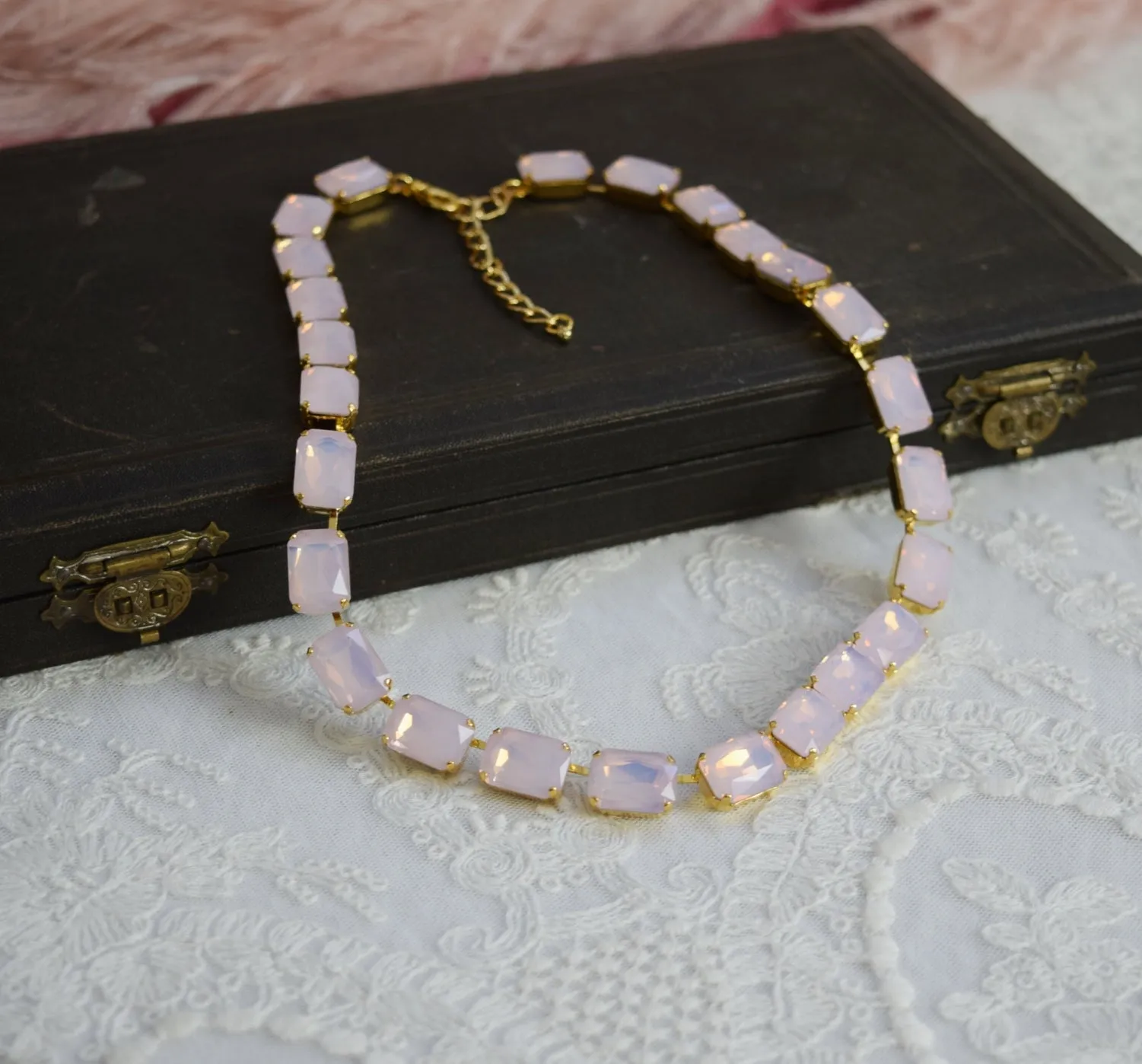 Pink Opal Aurora Crystal Necklace - Medium Octagon