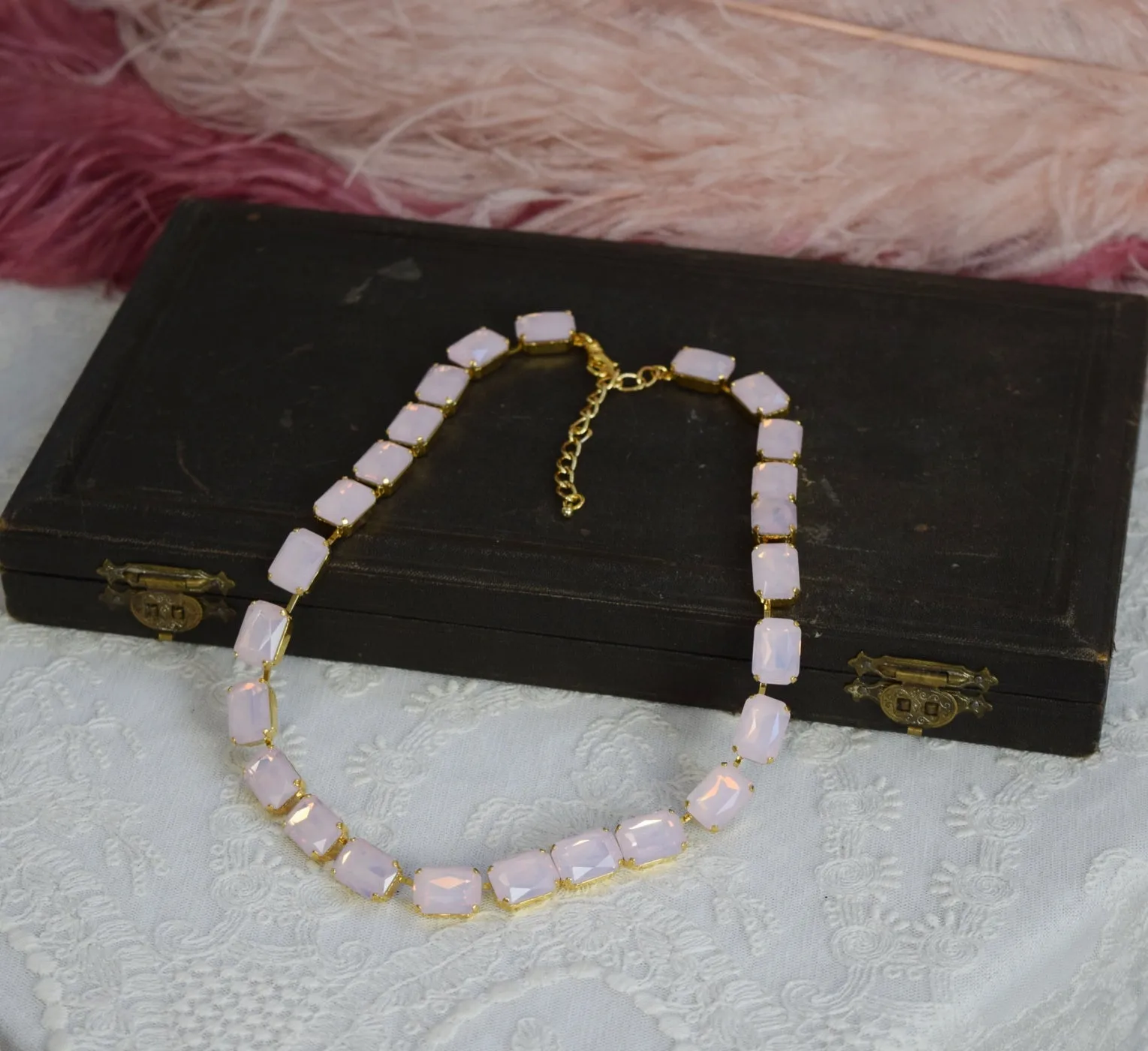 Pink Opal Aurora Crystal Necklace - Medium Octagon