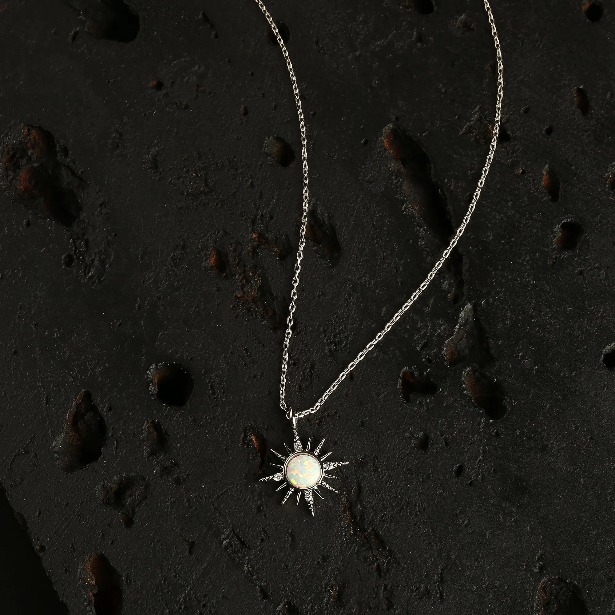 Platinum Plated Opal Starburst Pendant For Women By Accessorize London