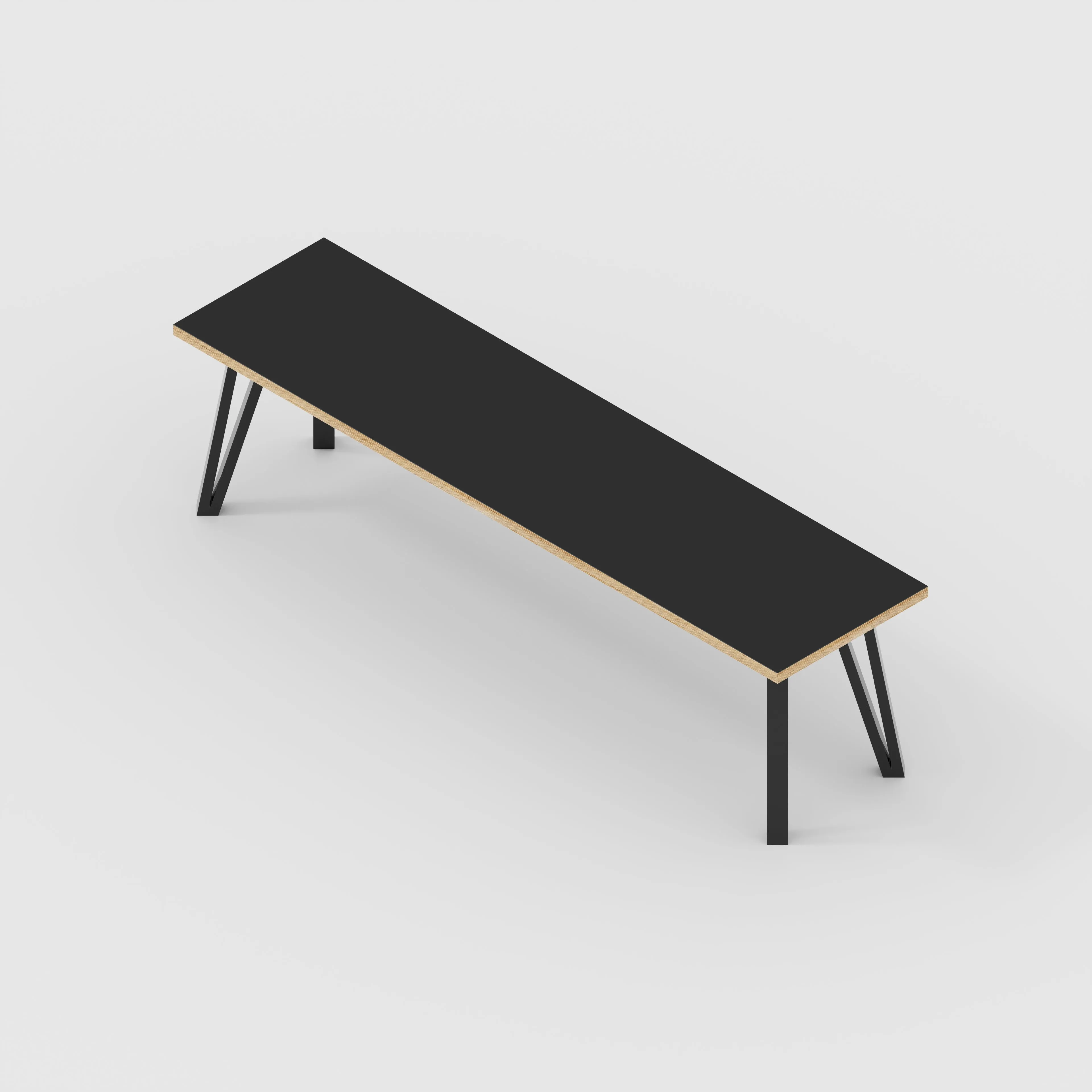 Plywood Bench Seat with Black Box Hairpin Legs - Formica Diamond Black - 1600(w) x 400(d) x 450(h)