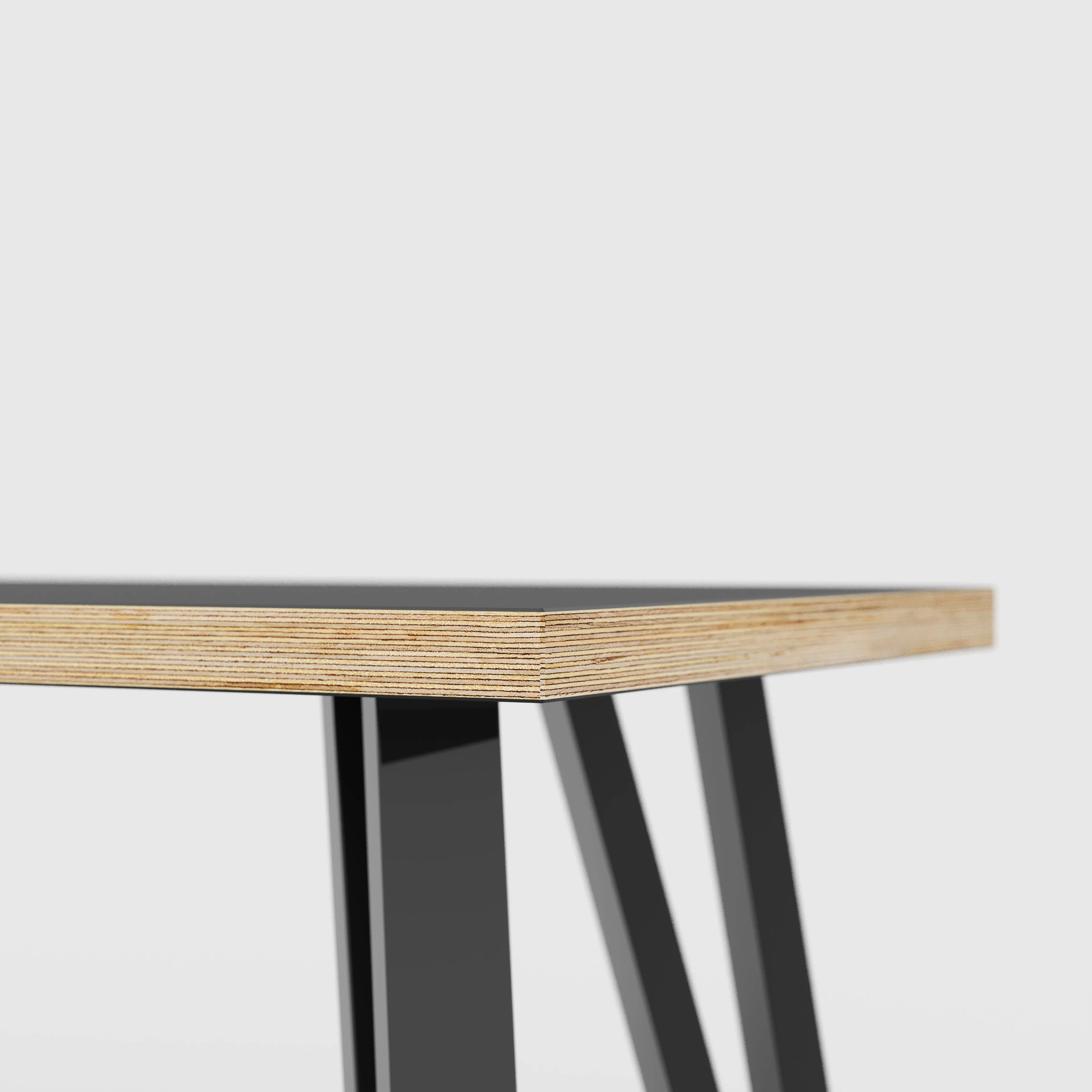 Plywood Bench Seat with Black Box Hairpin Legs - Formica Diamond Black - 1600(w) x 400(d) x 450(h)