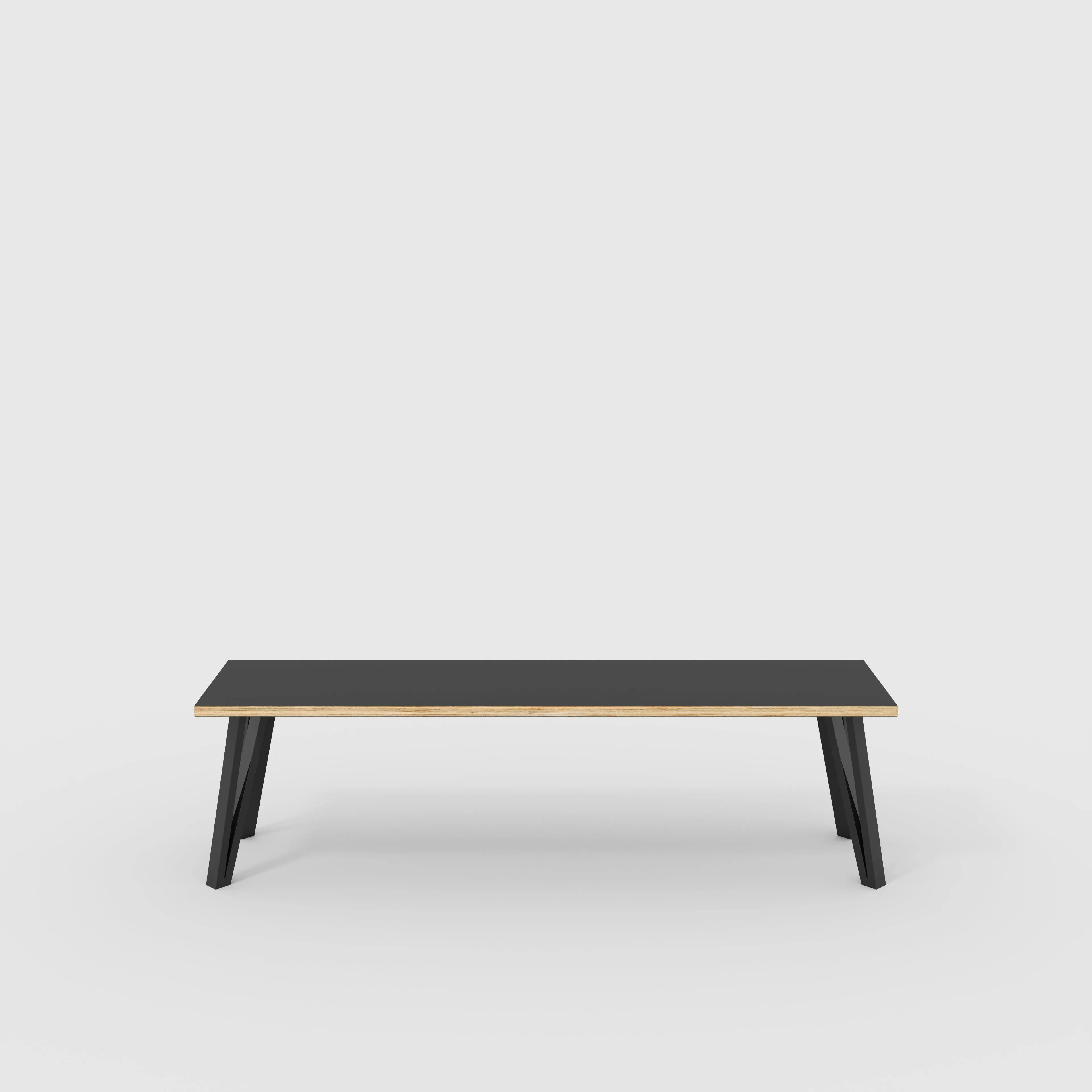 Plywood Bench Seat with Black Box Hairpin Legs - Formica Diamond Black - 1600(w) x 400(d) x 450(h)