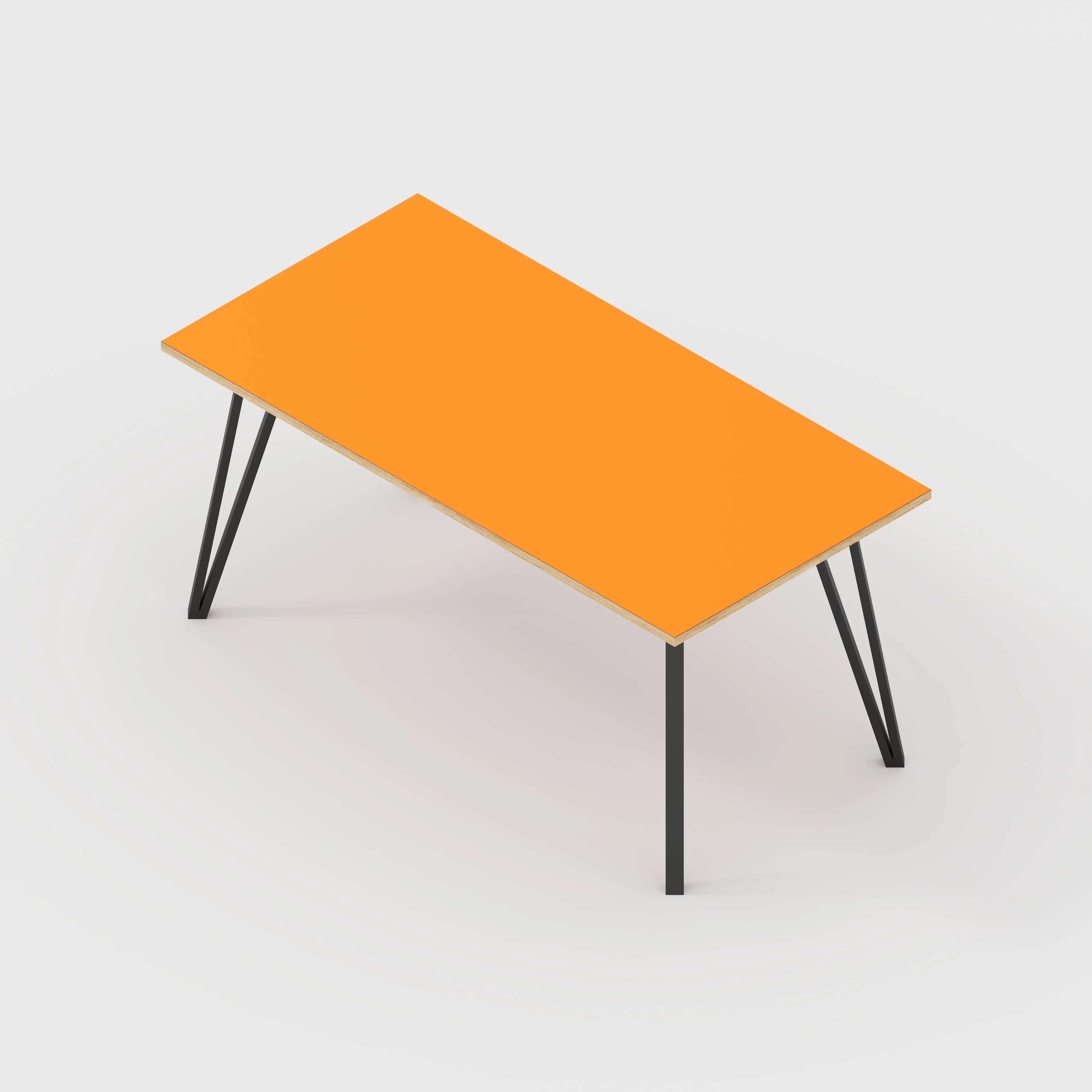 Plywood Table with Black Box Hairpin Legs - Formica Levante Orange - 1600(w) x 800(d) x 735(h)