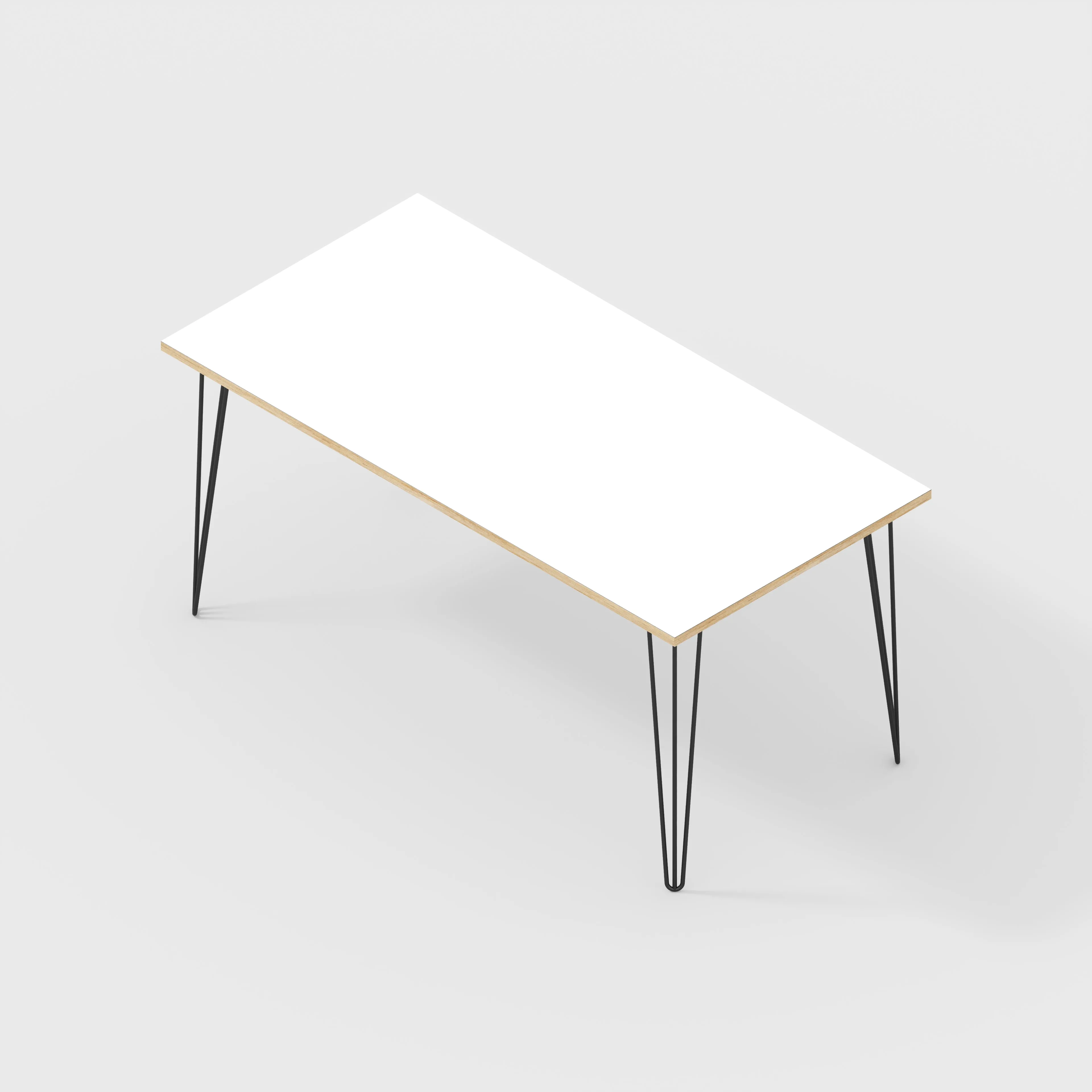 Plywood Table with Black Hairpin Legs - Formica White - 1600(w) x 800(d)