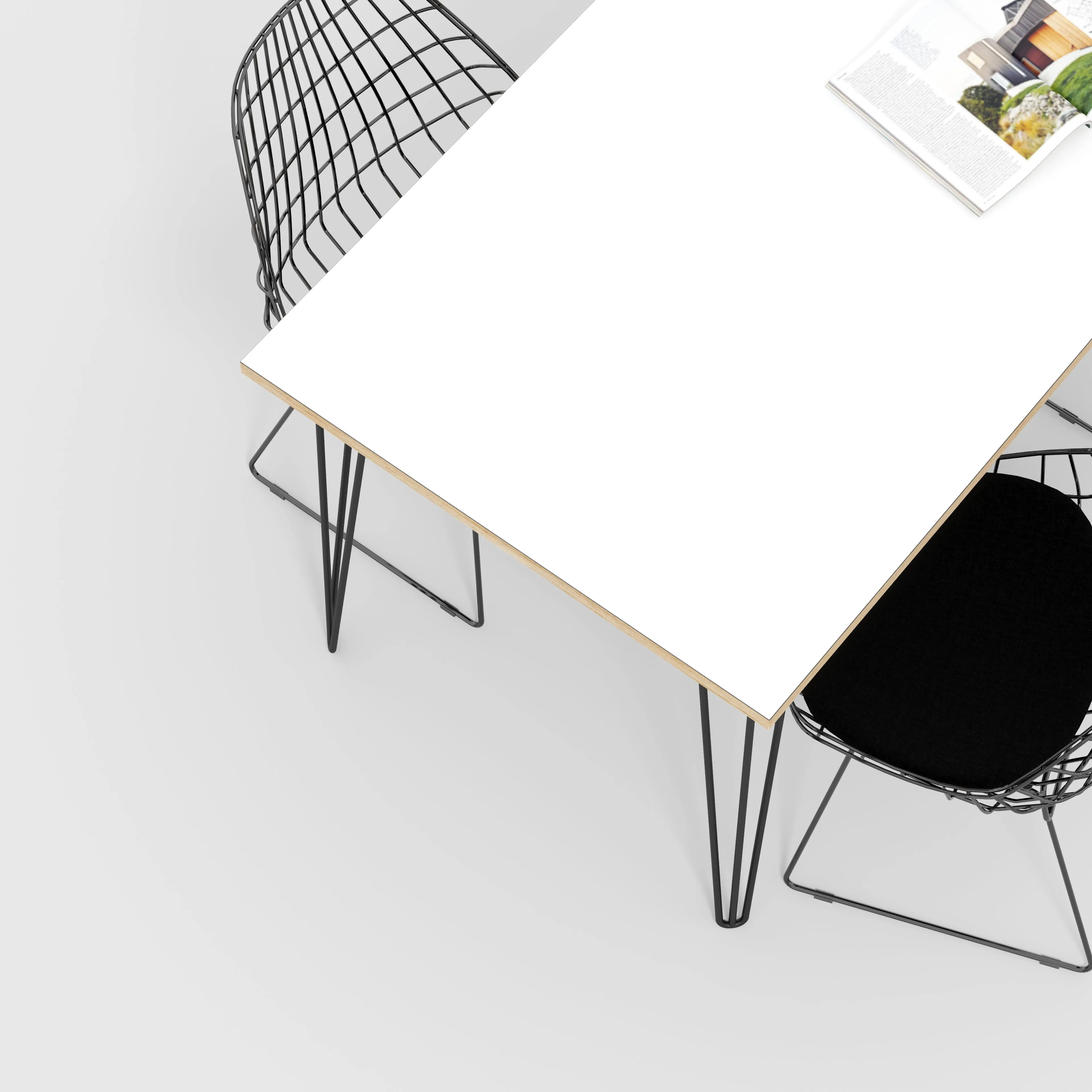 Plywood Table with Black Hairpin Legs - Formica White - 1600(w) x 800(d)