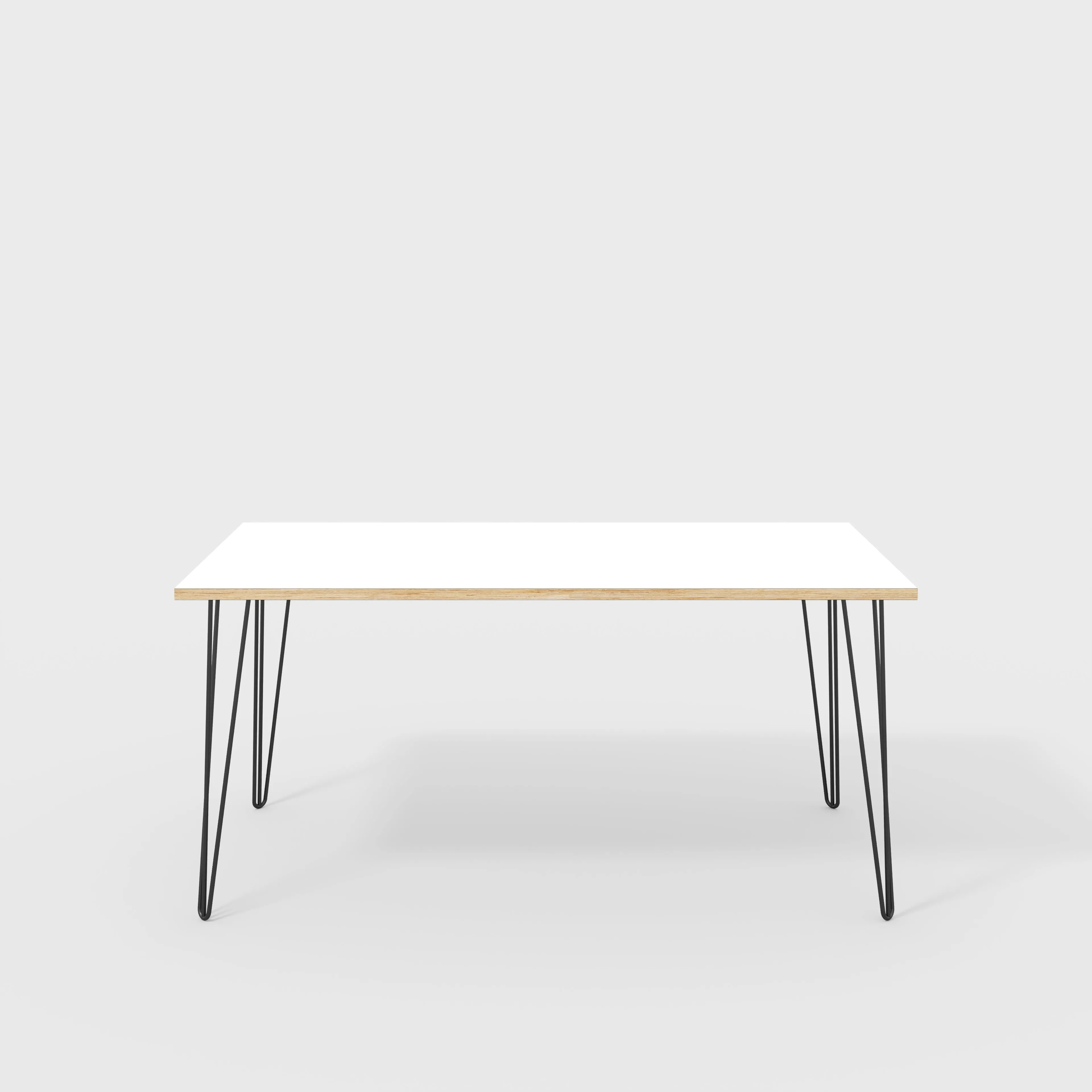 Plywood Table with Black Hairpin Legs - Formica White - 1600(w) x 800(d)