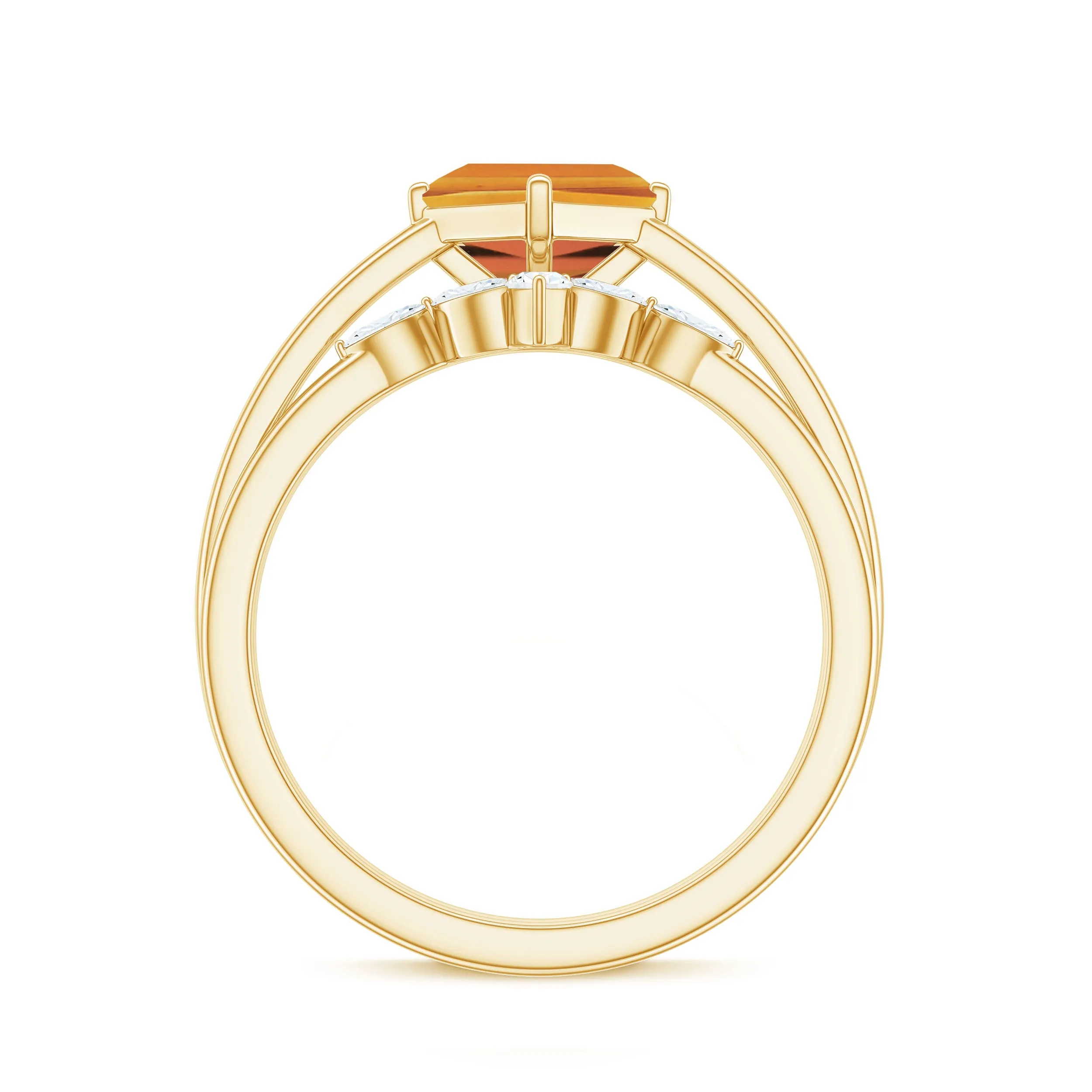 Princess Cut Citrine and Diamond Solitaire Ring Set