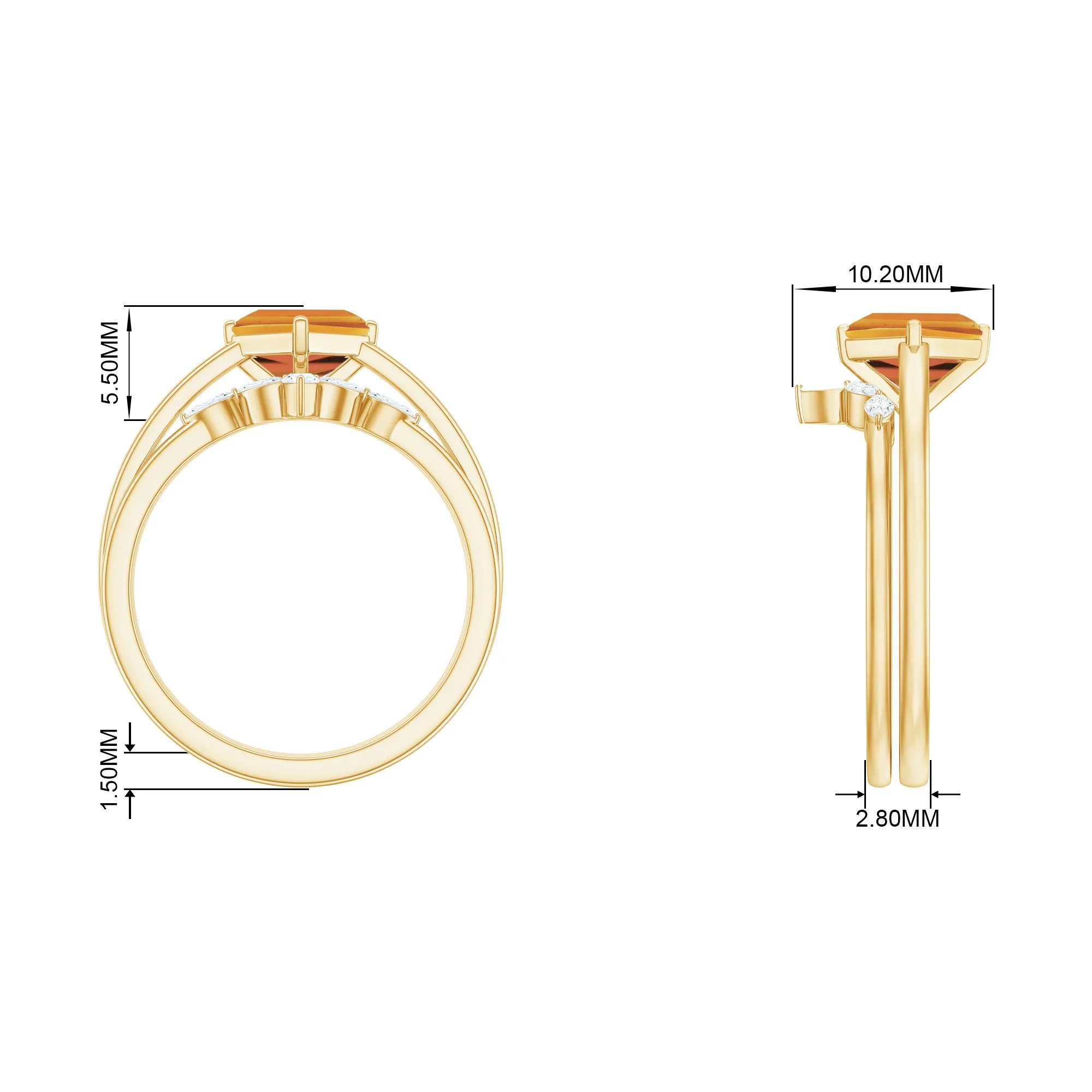 Princess Cut Citrine and Diamond Solitaire Ring Set