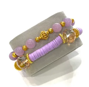 Purple Amethyst & Heishi Beaded Gold Stacking Bracelets